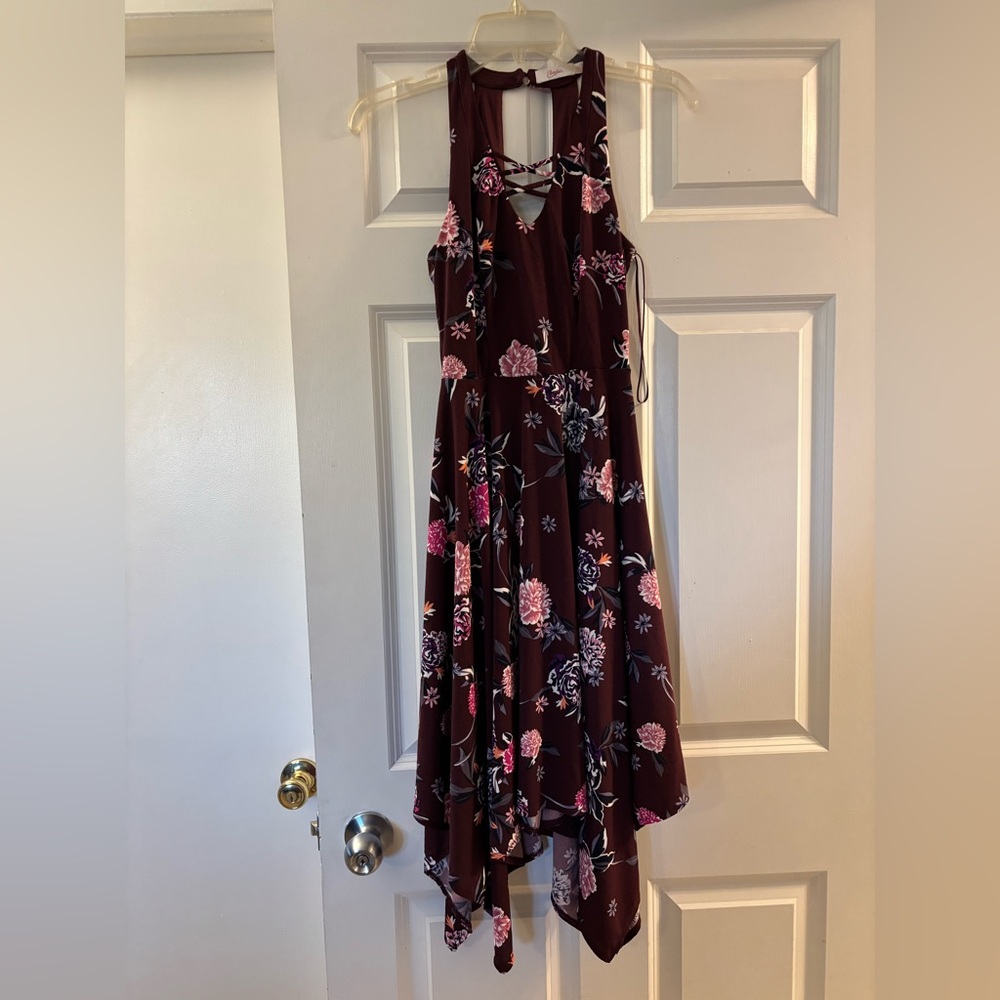 Candie's Backless Floral Dress - Burgundy and Pink